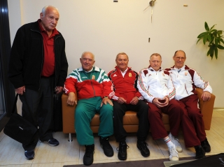 Az öt olimpiai bajnok labdarúgó: Komora Imre, Palotai Károly, Ihász Kálmán, Gelei József, Szentmihályi Antal